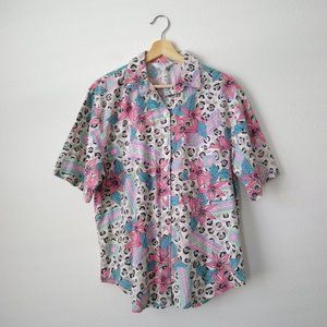 Vintage 90s Cherokee Tropical Animal Print Top | L